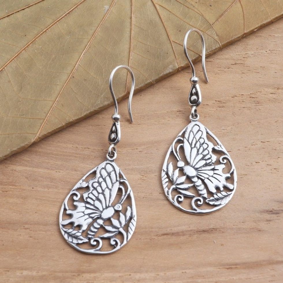 Handmade Silver Butterfly Dangle Earrings 'Butterfly Breeze'