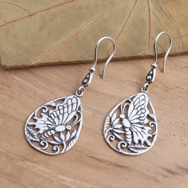 Alternate image for Handmade Silver Butterfly Dangle Earrings Butterfly Breeze