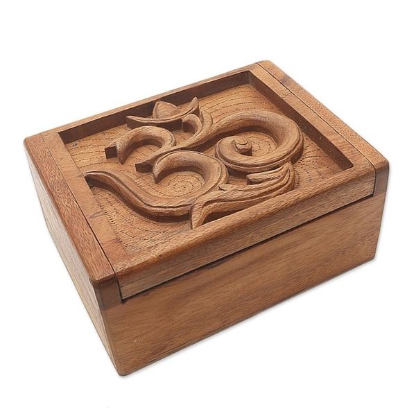 Alternate image for Hand Carved Decorative Wood Box with Jepun Flower Relief Ong-Kara
