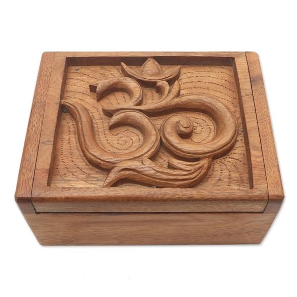 Alternate image for Hand Carved Decorative Wood Box with Jepun Flower Relief Ong-Kara