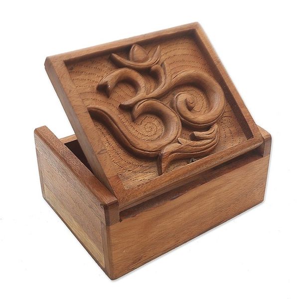 Alternate image for Hand Carved Decorative Wood Box with Jepun Flower Relief Ong-Kara