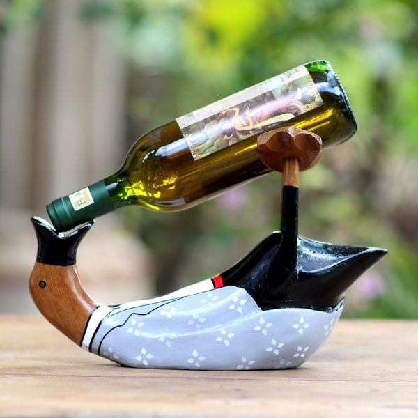 Alternate image for Charming and Dapper Duck Wood Bottle Holder Gentlemans Choice