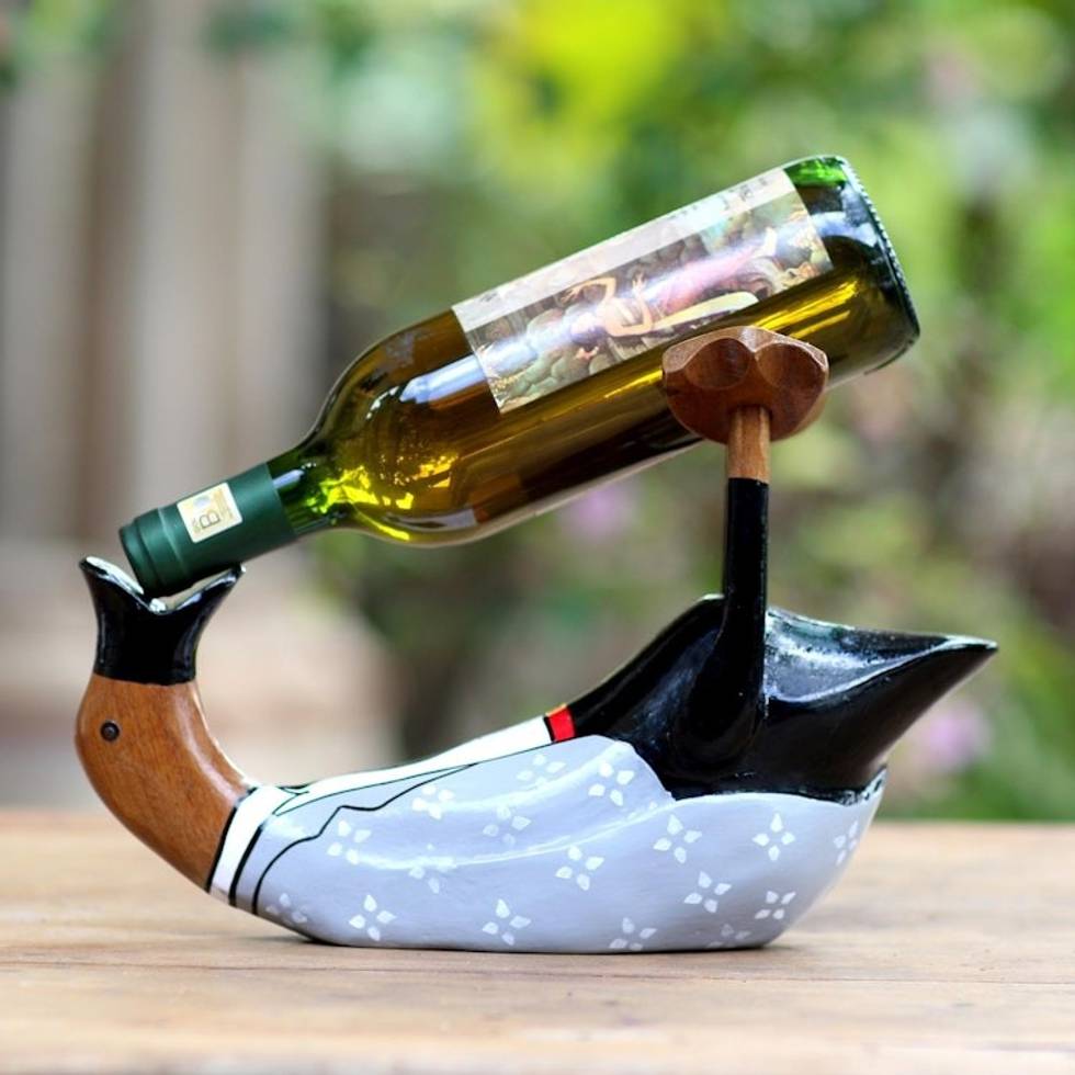 Charming and Dapper Duck Wood Bottle Holder 'Gentleman's Choice'