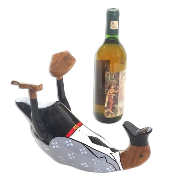 Alternate image for Charming and Dapper Duck Wood Bottle Holder Gentlemans Choice