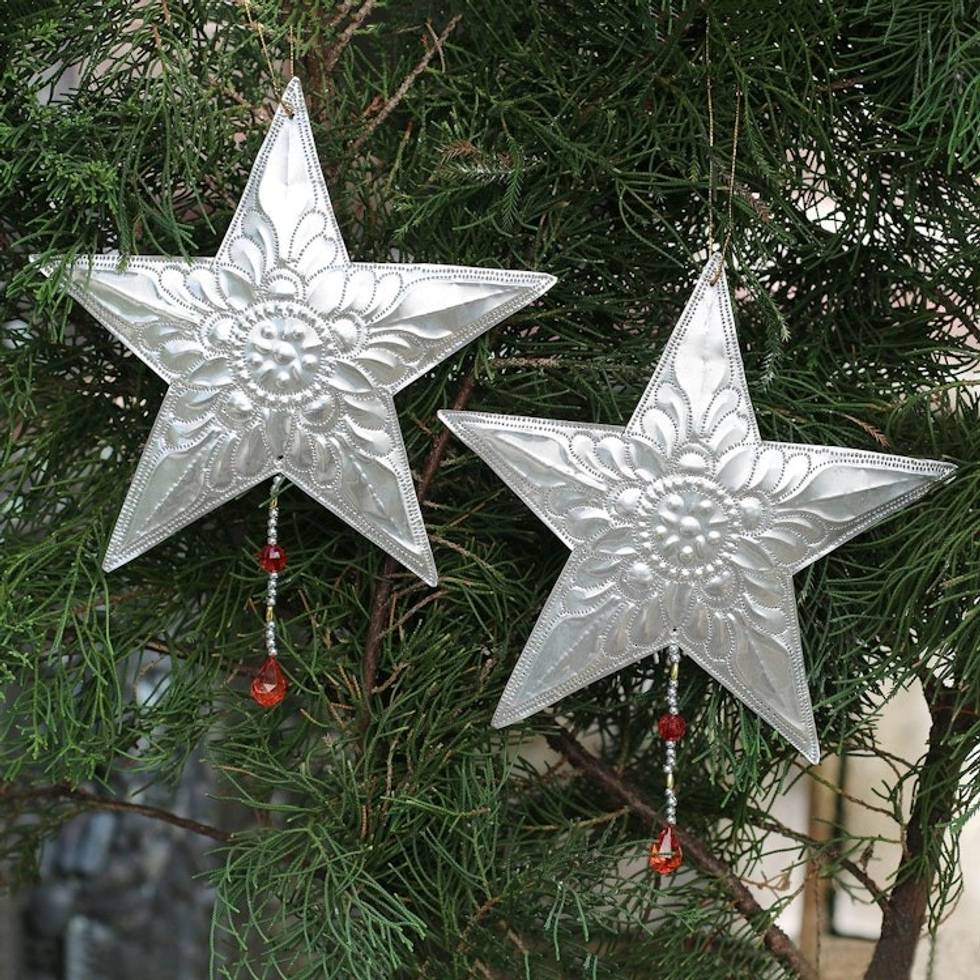 Handmade Aluminum Star Ornaments from Bali Pair 'Starry Duo'