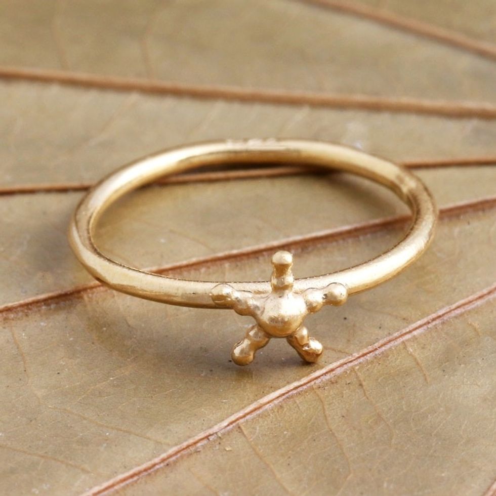 Beaded Gold Plated Star Ring from Bali 'Shiny Star'