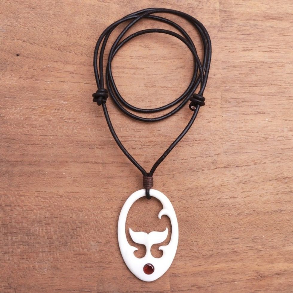 Garnet Whale Tail Pendant Necklace from Bali 'Rising Tail'