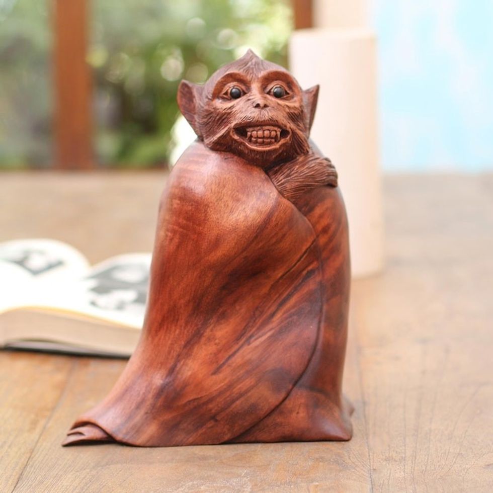 Unique Wood Monkey Sculpture from Bali Artisan 'Cold Monkey'