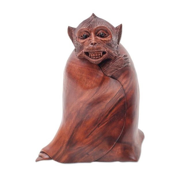 Alternate image for Unique Wood Monkey Sculpture from Bali Artisan Cold Monkey