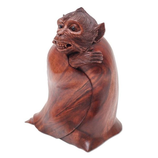 Alternate image for Unique Wood Monkey Sculpture from Bali Artisan Cold Monkey