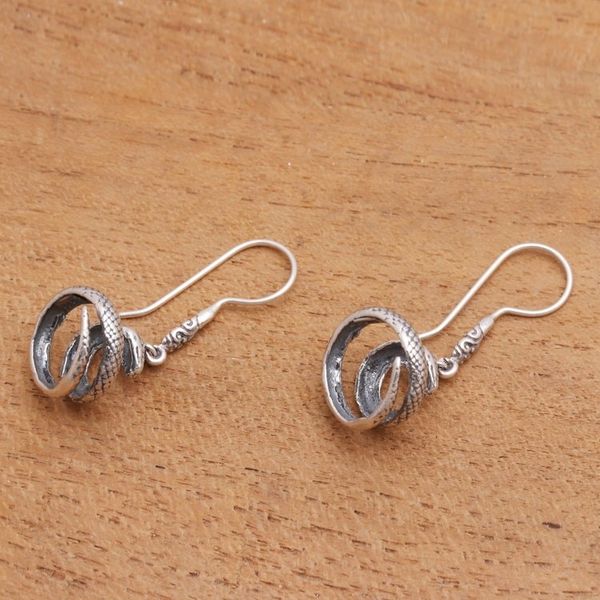 Alternate image for Sterling Silver Snake Dangle Earrings Crafted in Bali Protective Cobras