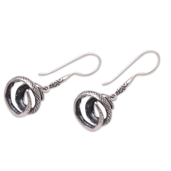 Alternate image for Sterling Silver Snake Dangle Earrings Crafted in Bali Protective Cobras