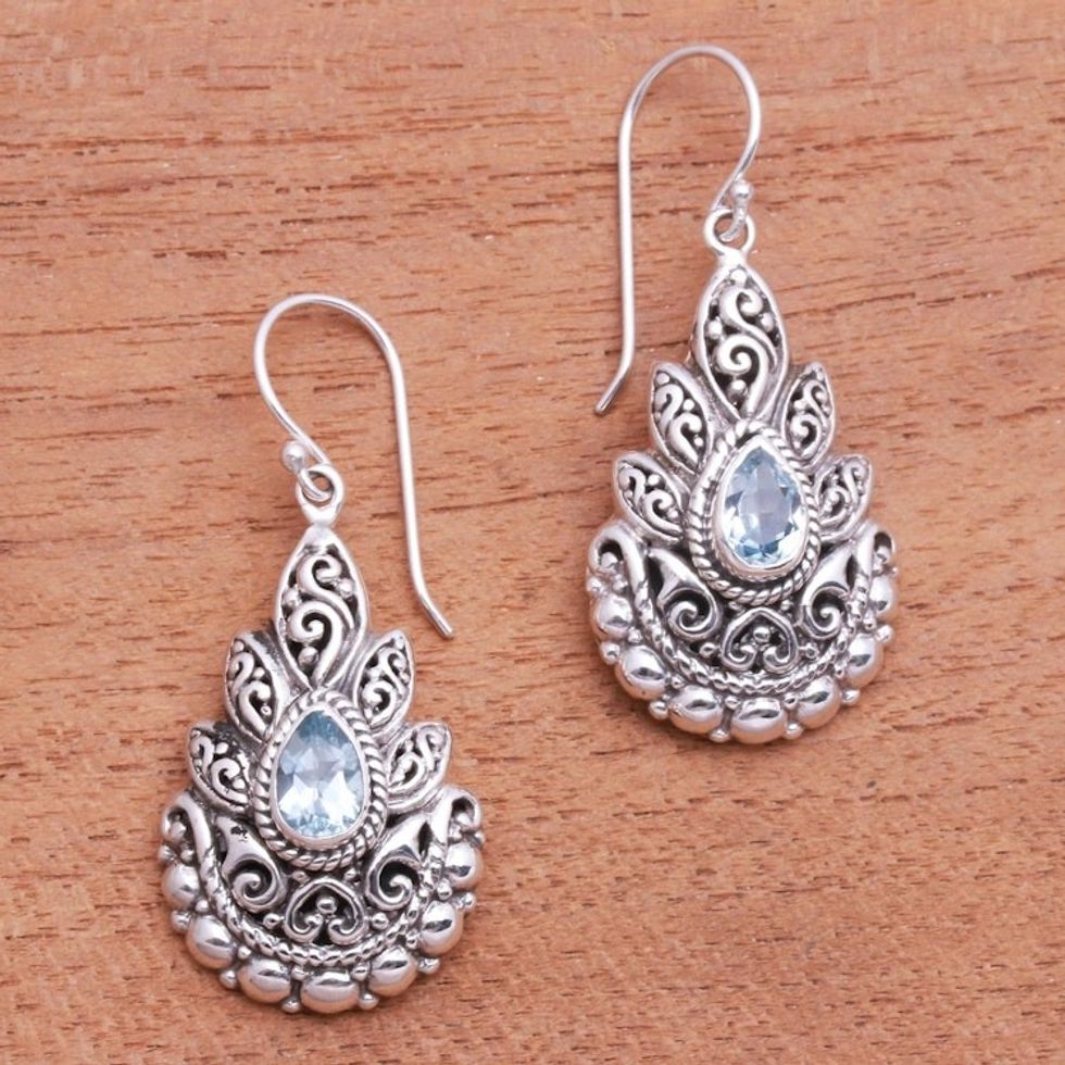 Fiery Blue Topaz Dangle Earrings from Bali 'Fiery Spirit'