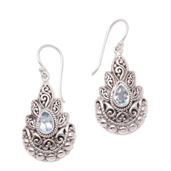 Alternate image for Fiery Blue Topaz Dangle Earrings from Bali Fiery Spirit