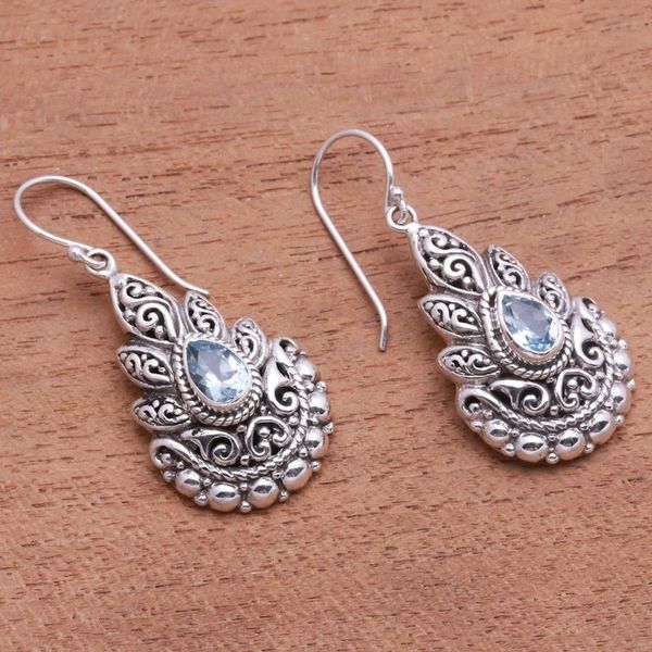Alternate image for Fiery Blue Topaz Dangle Earrings from Bali Fiery Spirit