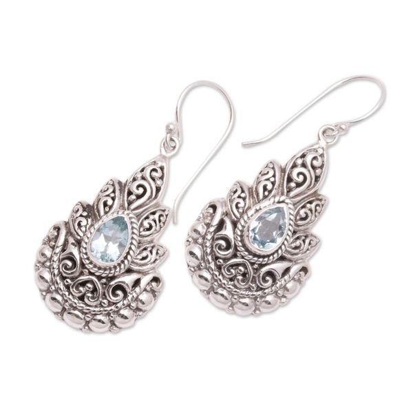 Alternate image for Fiery Blue Topaz Dangle Earrings from Bali Fiery Spirit