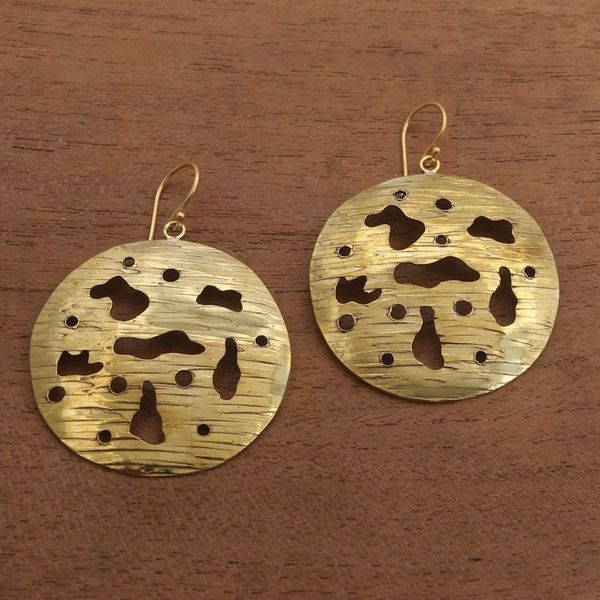 Alternate image for Circular Abstract Brass Dangle Earrings from Bali Abstract Suns