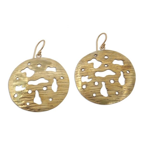 Alternate image for Circular Abstract Brass Dangle Earrings from Bali Abstract Suns