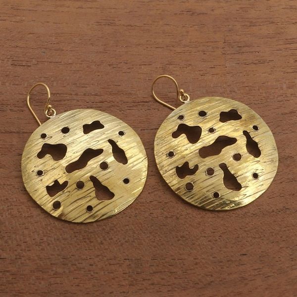 Alternate image for Circular Abstract Brass Dangle Earrings from Bali Abstract Suns