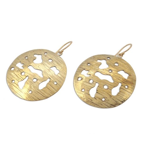 Alternate image for Circular Abstract Brass Dangle Earrings from Bali Abstract Suns