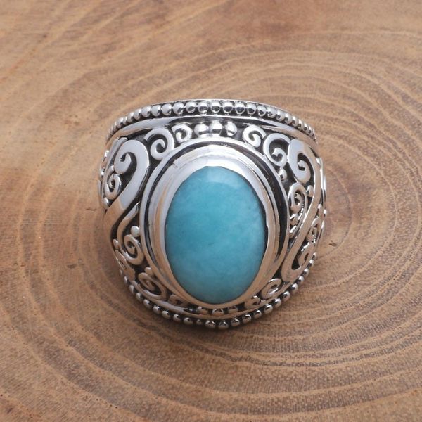 Alternate image for Oval Amazonite Sterling Silver Scroll Motif Cocktail Ring Misty Temple