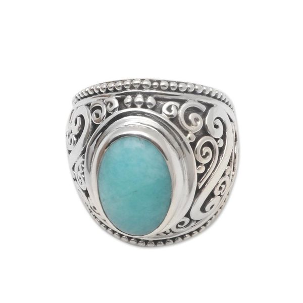 Alternate image for Oval Amazonite Sterling Silver Scroll Motif Cocktail Ring Misty Temple