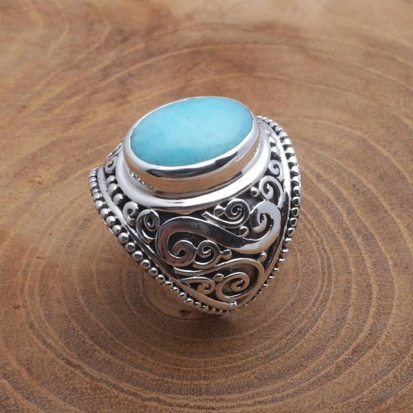 Alternate image for Oval Amazonite Sterling Silver Scroll Motif Cocktail Ring Misty Temple