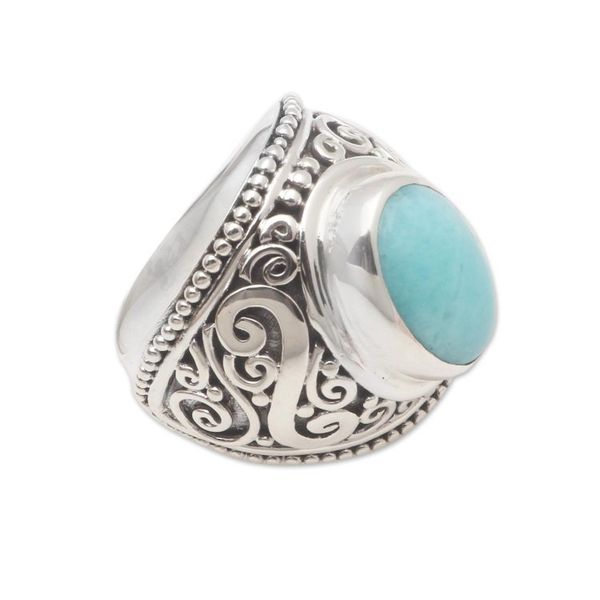 Alternate image for Oval Amazonite Sterling Silver Scroll Motif Cocktail Ring Misty Temple