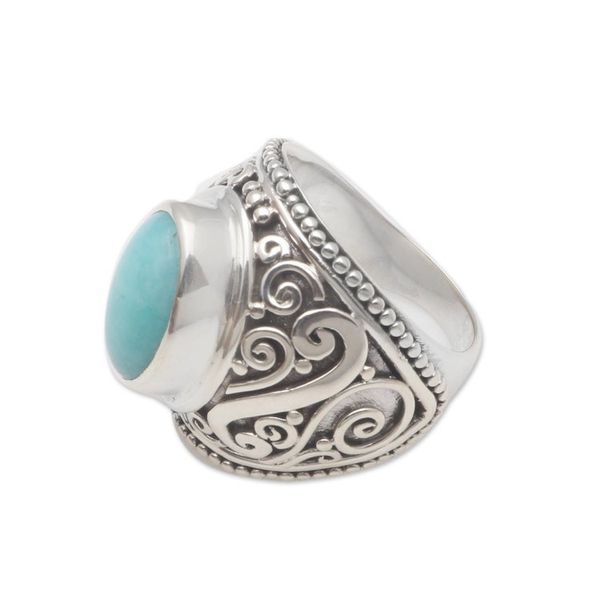 Alternate image for Oval Amazonite Sterling Silver Scroll Motif Cocktail Ring Misty Temple