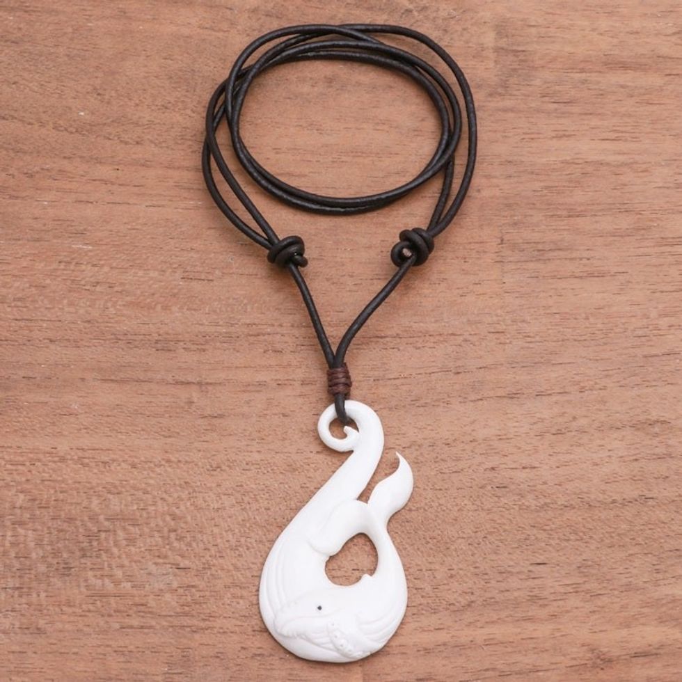 Whale Pendant Necklace Crafted in Bali 'Gray Whale'