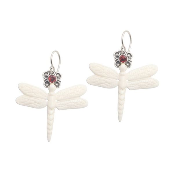 Alternate image for Dragonfly Dangle Earrings with Garnet Dragonfly Crown
