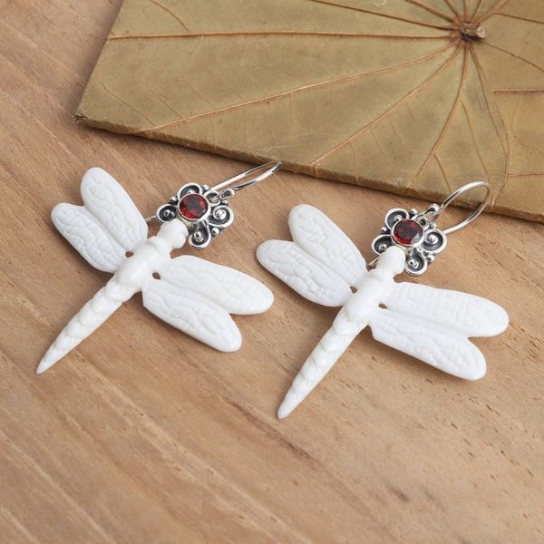 Alternate image for Dragonfly Dangle Earrings with Garnet Dragonfly Crown