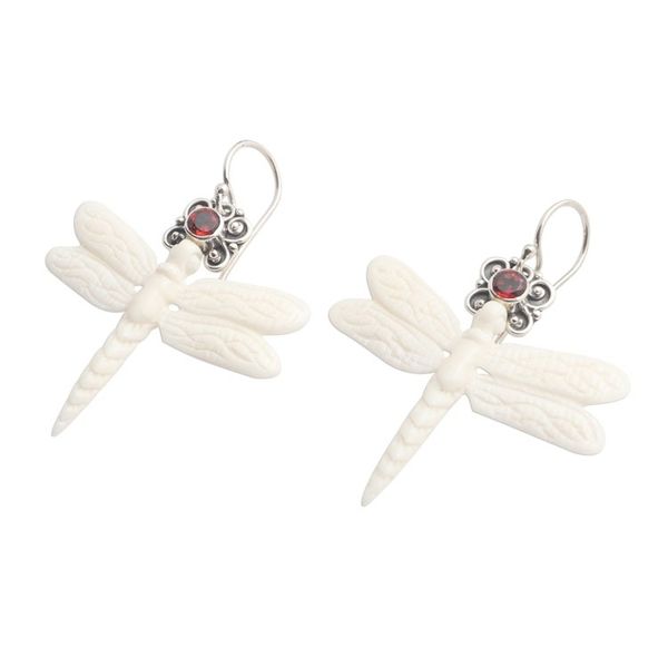 Alternate image for Dragonfly Dangle Earrings with Garnet Dragonfly Crown