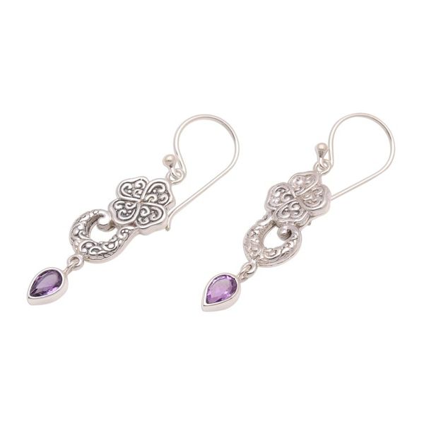 Alternate image for Floral Amethyst Teardrop Dangle Earrings from Bali Waterfall Dew