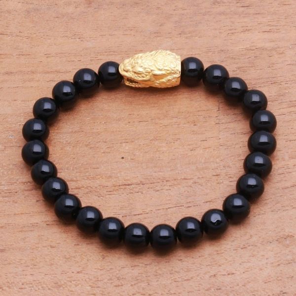 Alternate image for Gold Accented Snake-Themed Onyx Beaded Stretch Bracelet Fierce Snake