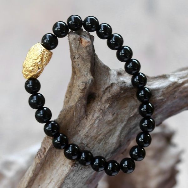 Alternate image for Gold Accented Snake-Themed Onyx Beaded Stretch Bracelet Fierce Snake