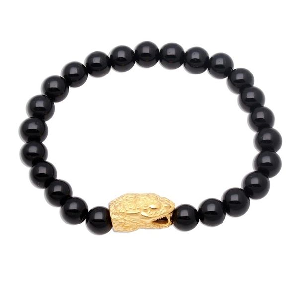 Alternate image for Gold Accented Snake-Themed Onyx Beaded Stretch Bracelet Fierce Snake