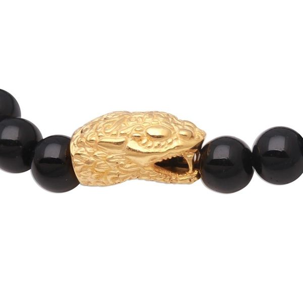 Alternate image for Gold Accented Snake-Themed Onyx Beaded Stretch Bracelet Fierce Snake