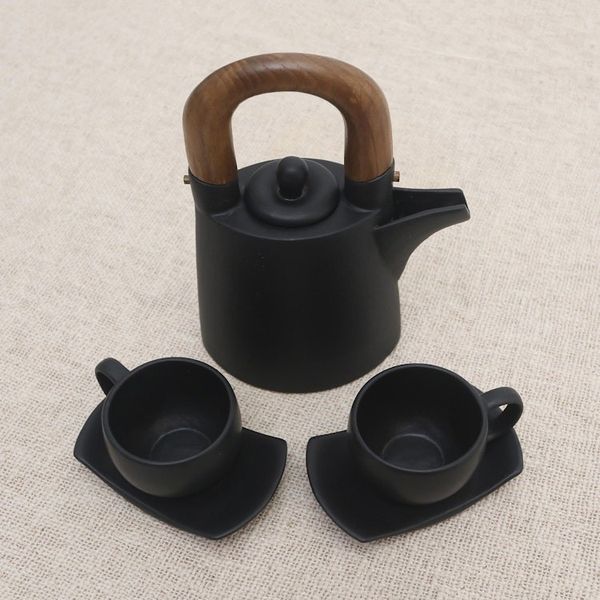 Alternate image for Matte Black Ceramic Tea Set for Two 5 Pcs Midnight Cup