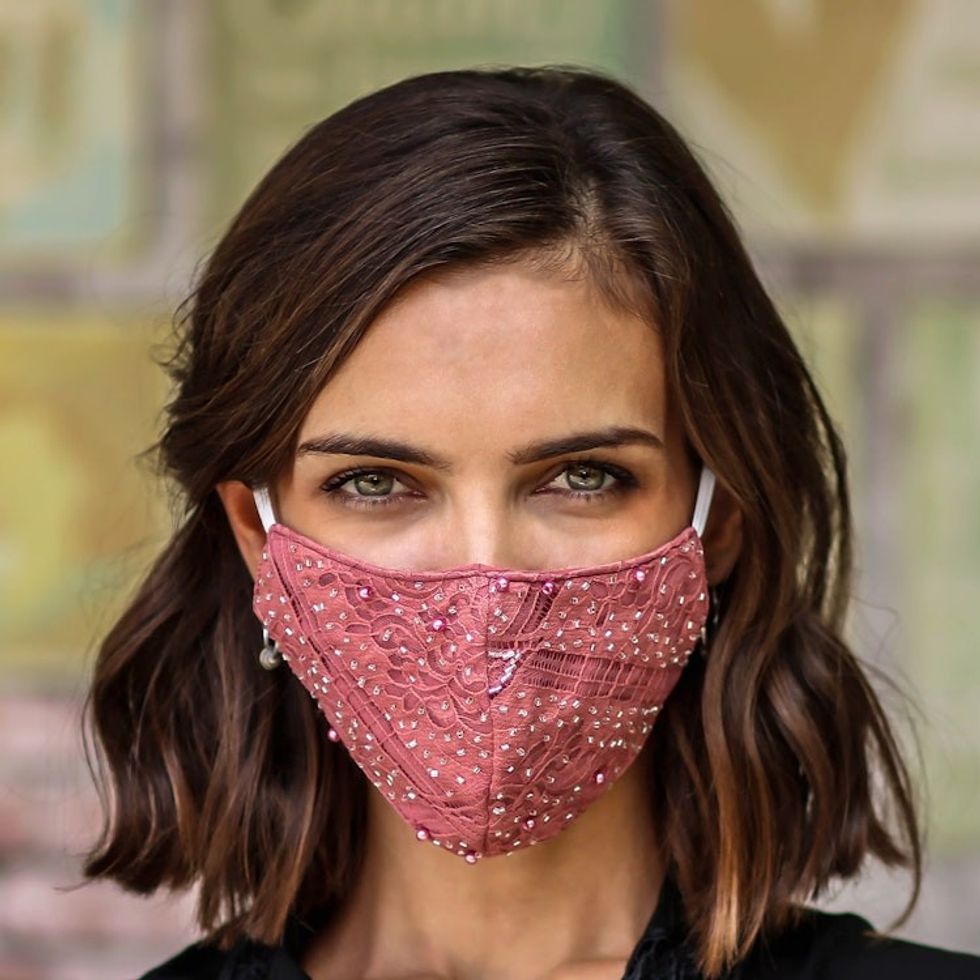 3 Beaded Lace Embroidered Contoured Face Masks 'Island Elegance'
