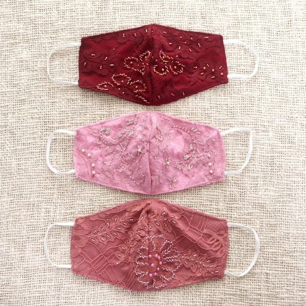 Alternate image for 3 Beaded Lace Embroidered Contoured Face Masks Island Elegance