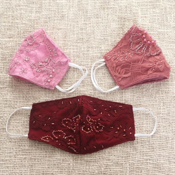 Alternate image for 3 Beaded Lace Embroidered Contoured Face Masks Island Elegance
