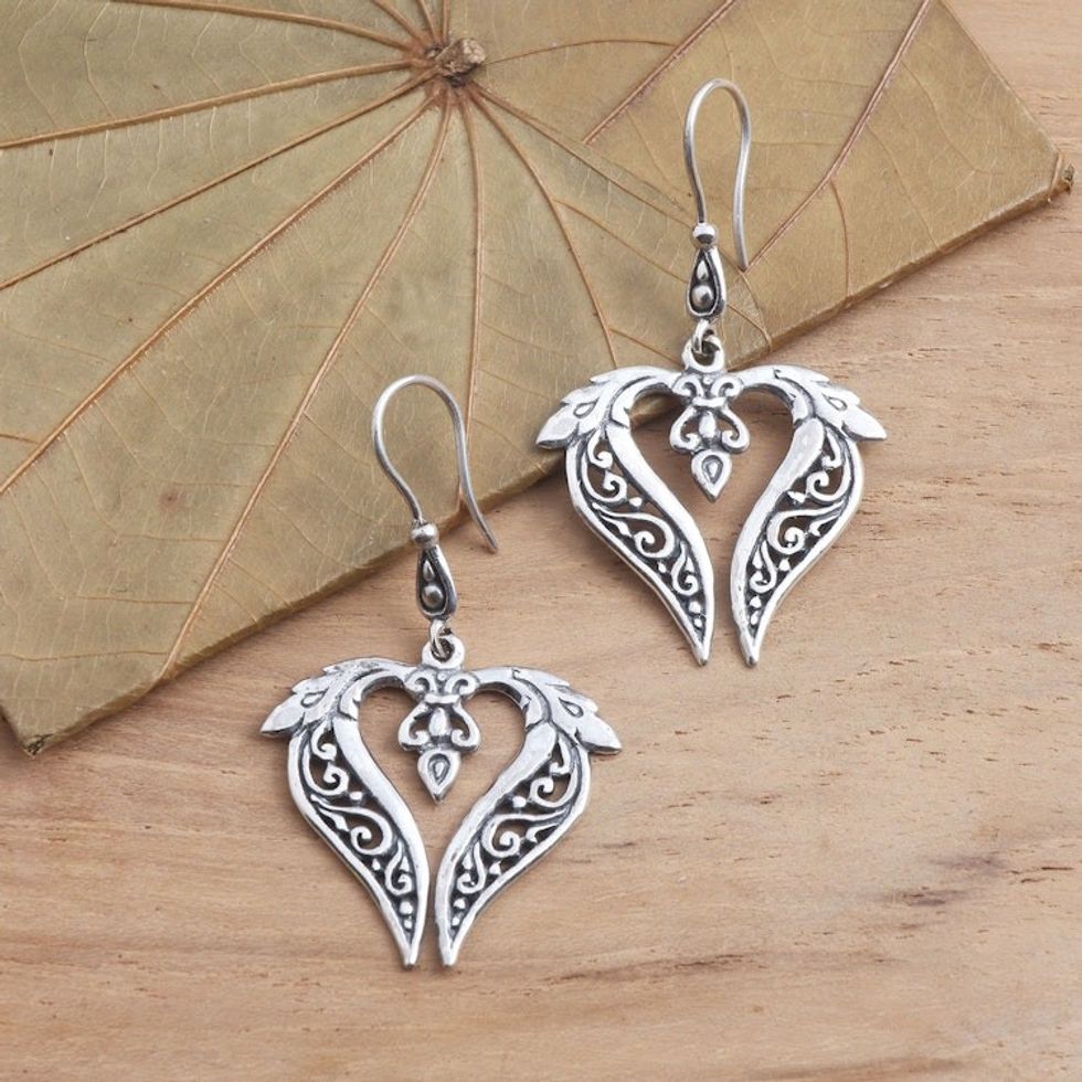 Stylized Strawberry Sterling Silver Dangle Earrings 'Strawberry Field'