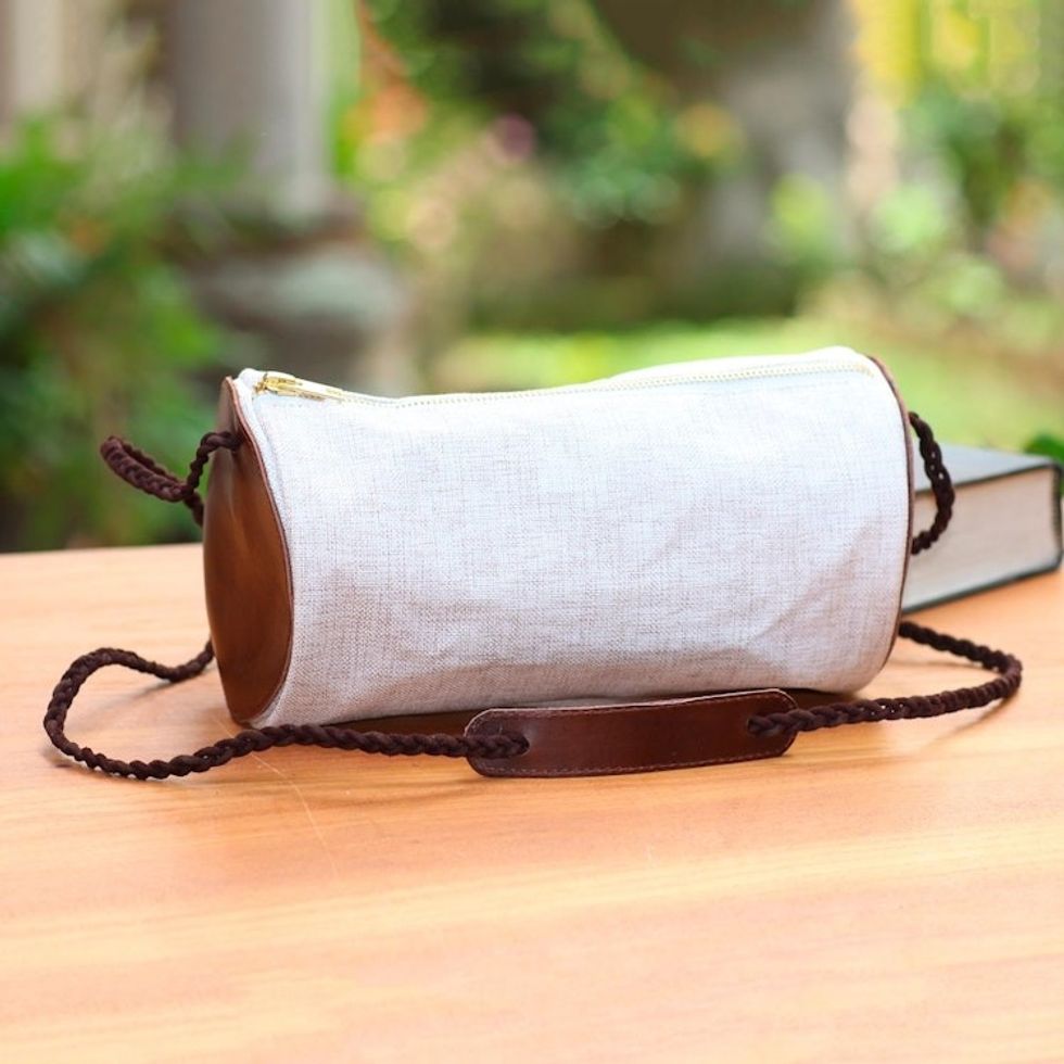 Barrel-Shaped Cotton and Leather Shoulder Bag 'Java Barrel'