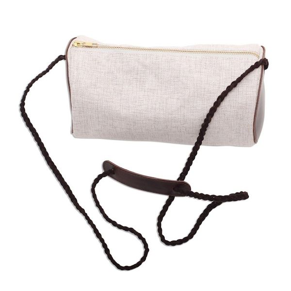 Alternate image for Barrel-Shaped Cotton and Leather Shoulder Bag Java Barrel
