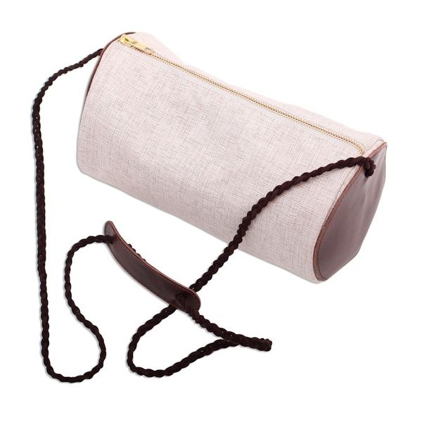 Alternate image for Barrel-Shaped Cotton and Leather Shoulder Bag Java Barrel