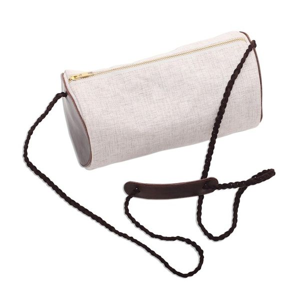 Alternate image for Barrel-Shaped Cotton and Leather Shoulder Bag Java Barrel