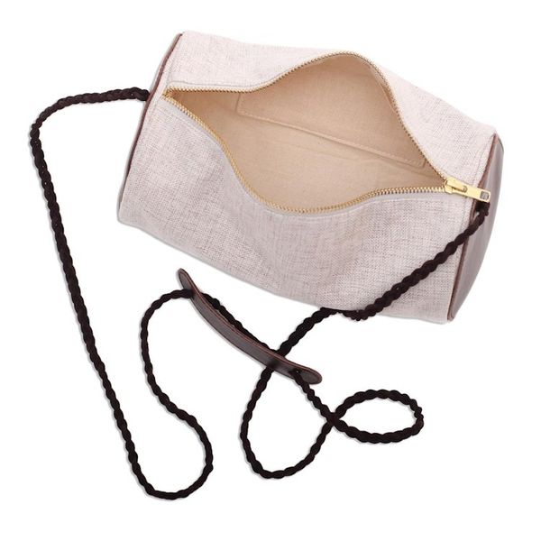 Alternate image for Barrel-Shaped Cotton and Leather Shoulder Bag Java Barrel