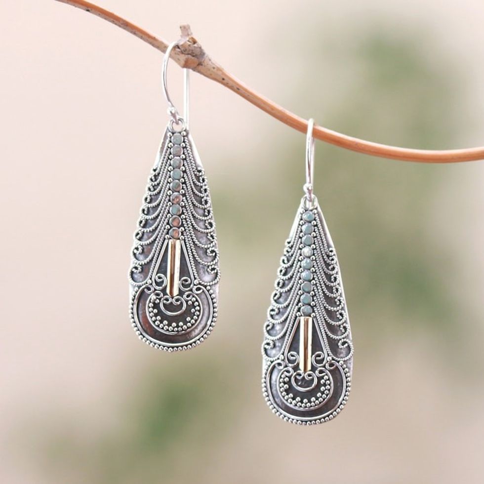 Handmade Gold Accented Sterling Silver Dangle Earrings 'Balinese Culture'