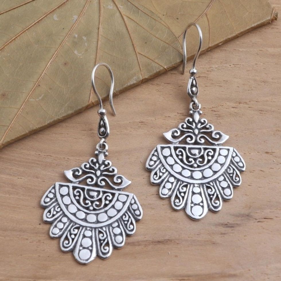Ornate Sterling Silver Dangle Earrings 'Pretty Jamang'